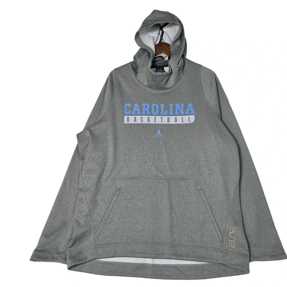 Jordan Therma-Fit UNC Tar Heels Carolina Basketball Pullover Hoodie Mens XL Grey